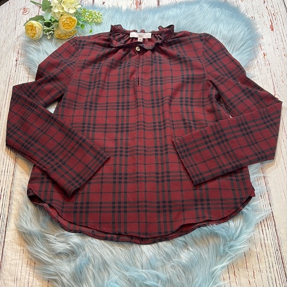 THAKOON Plaid Ruffle Neck Top sz XS - Picture 1 of 10